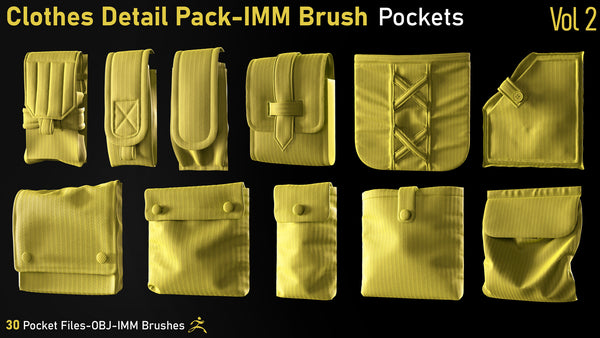 Vol.2 Cloth Details Pack - Pockets IMM Brush for ZBrush