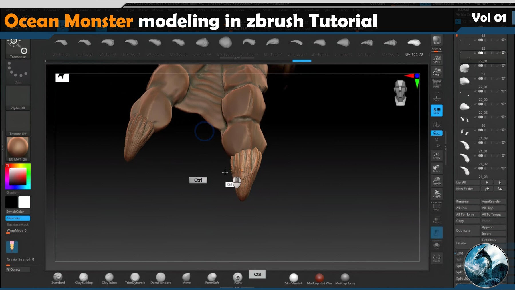 Ocean Monster modeling in zbrush Tutorial Vol 01