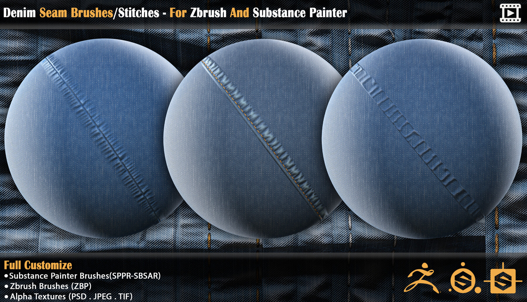 Denim Seam Brushes/Stitches - For Zbrush And Substance Painter