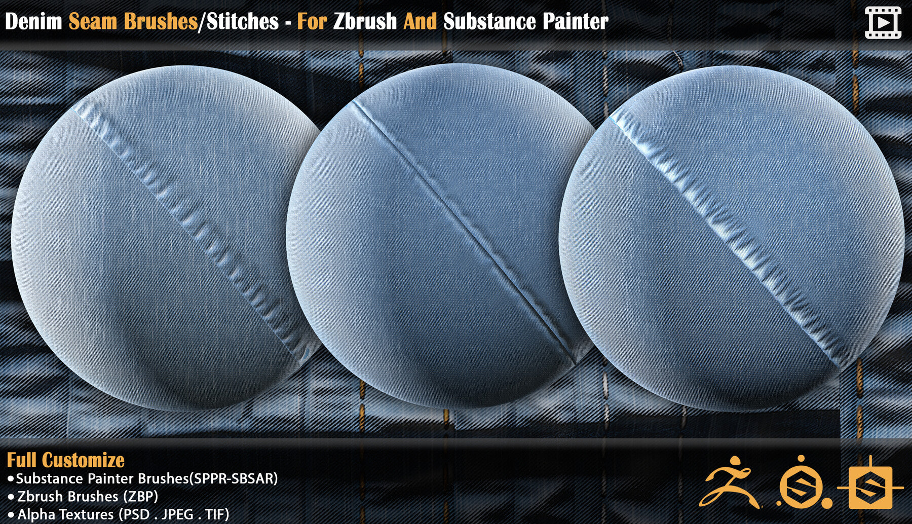 Denim Seam Brushes/Stitches - For Zbrush And Substance Painter