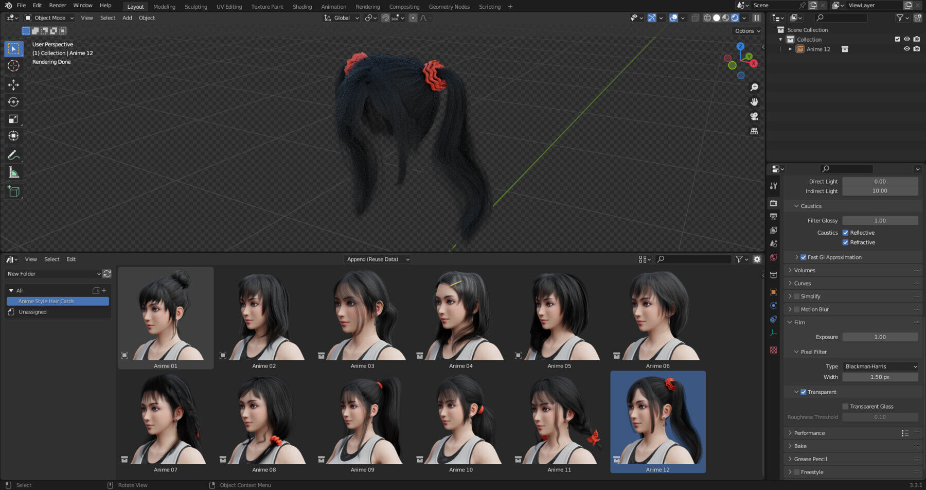 42 Hair Cards Model For Blender ( Asset Browser ) Male And Female