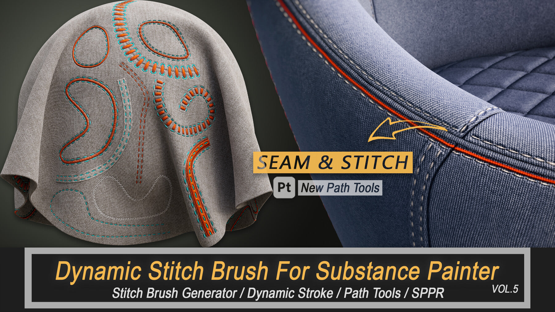 Dynamic Stitch Brush For Substance Painter (SPPR) (Path Tool) Vol.5