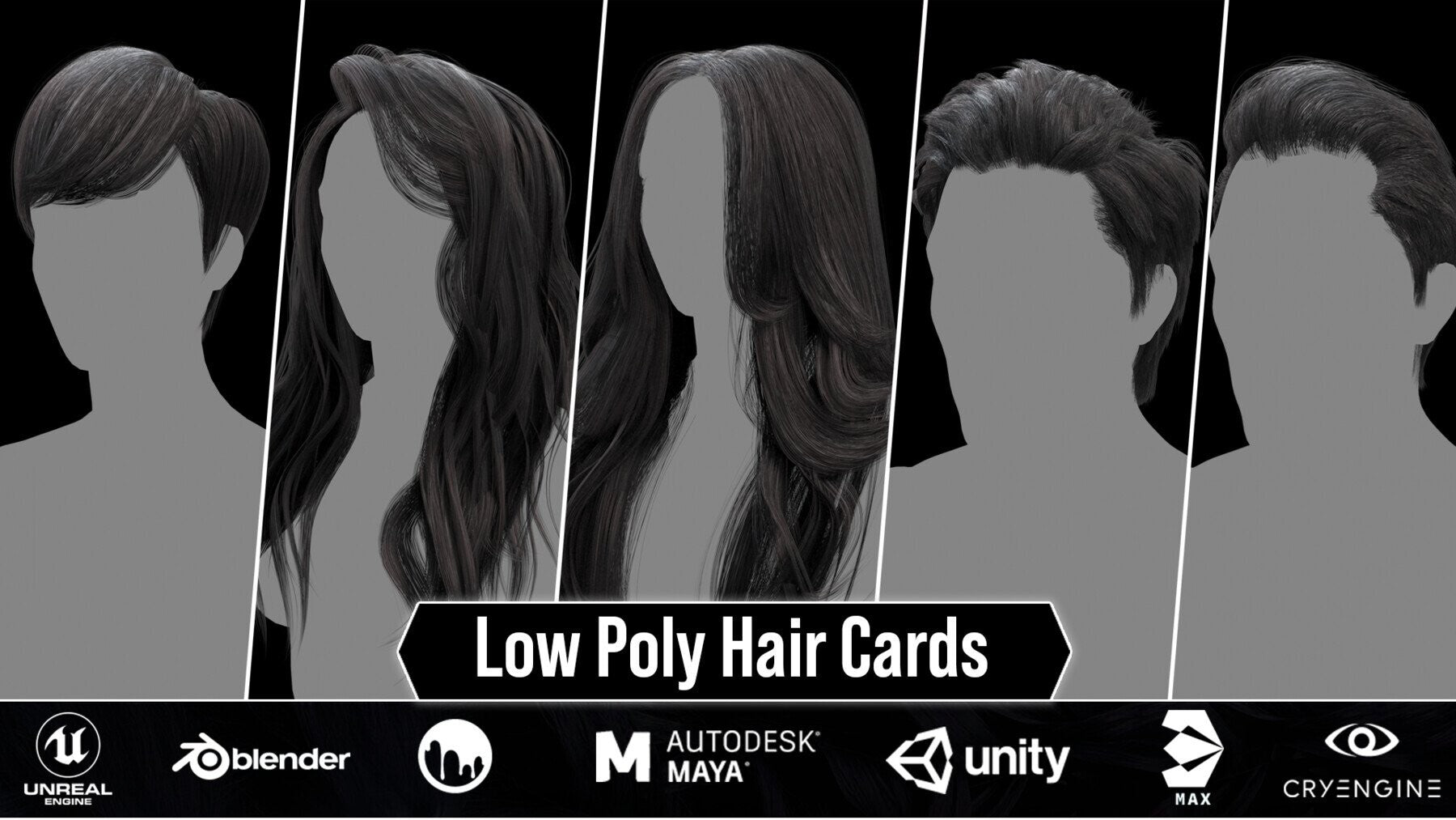 Alma Advanced Hair Cards V2 Low Poly Version ( Male And Female ) 30 Hair Cards