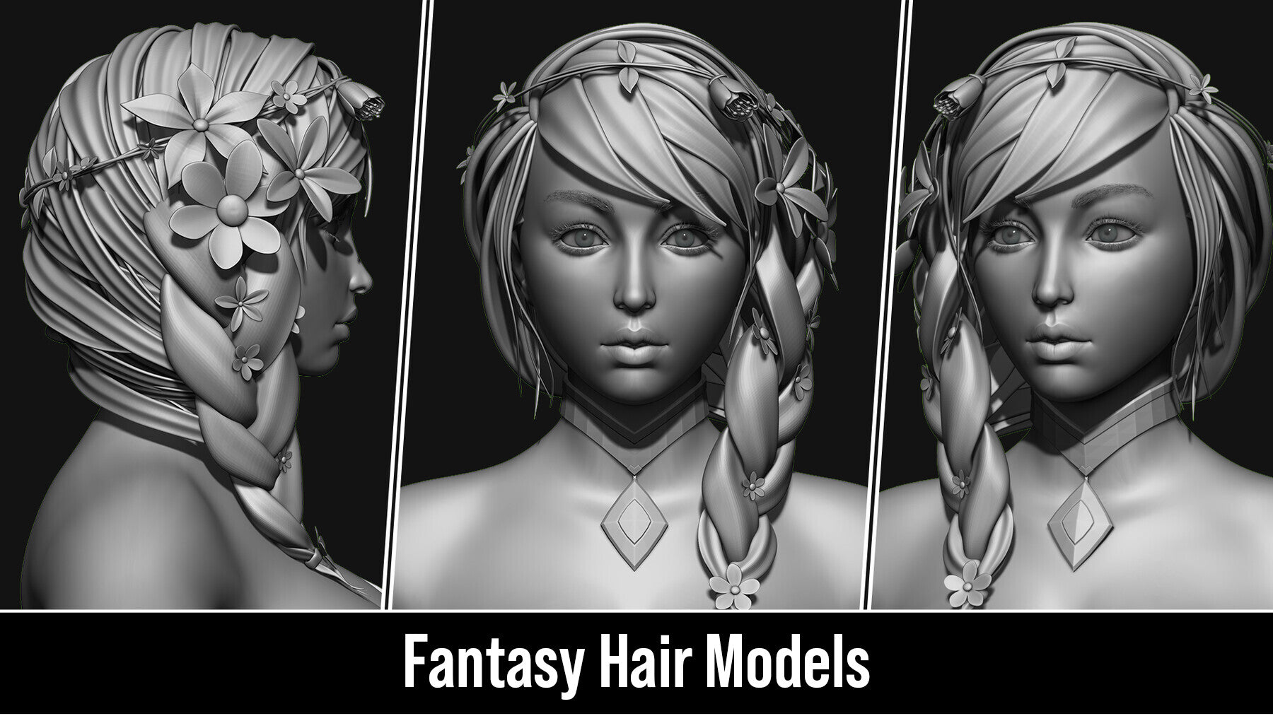 Stylized 3d Hair Models - Quad Topology + UV's