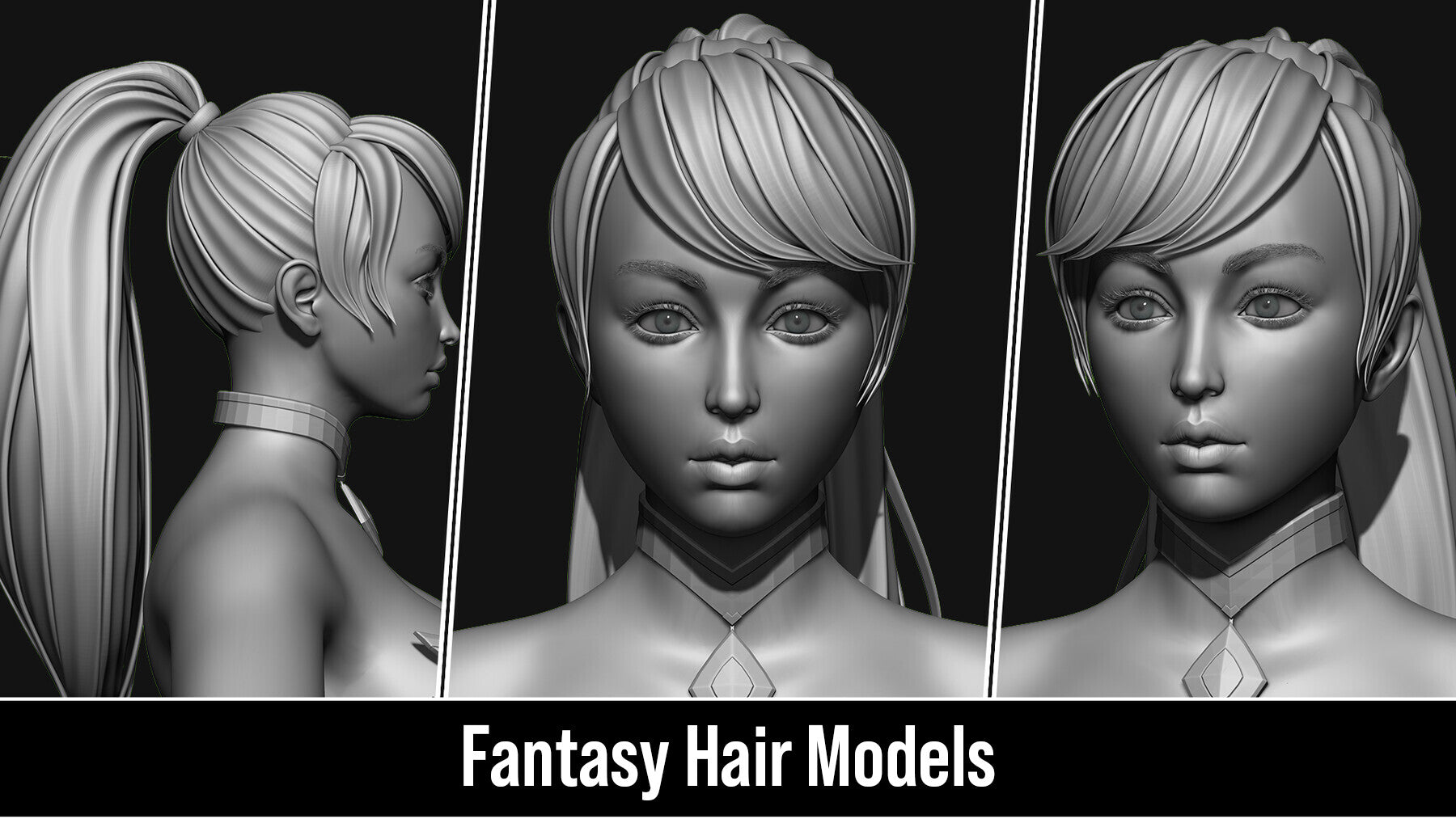 Stylized 3d Hair Models - Quad Topology + UV's