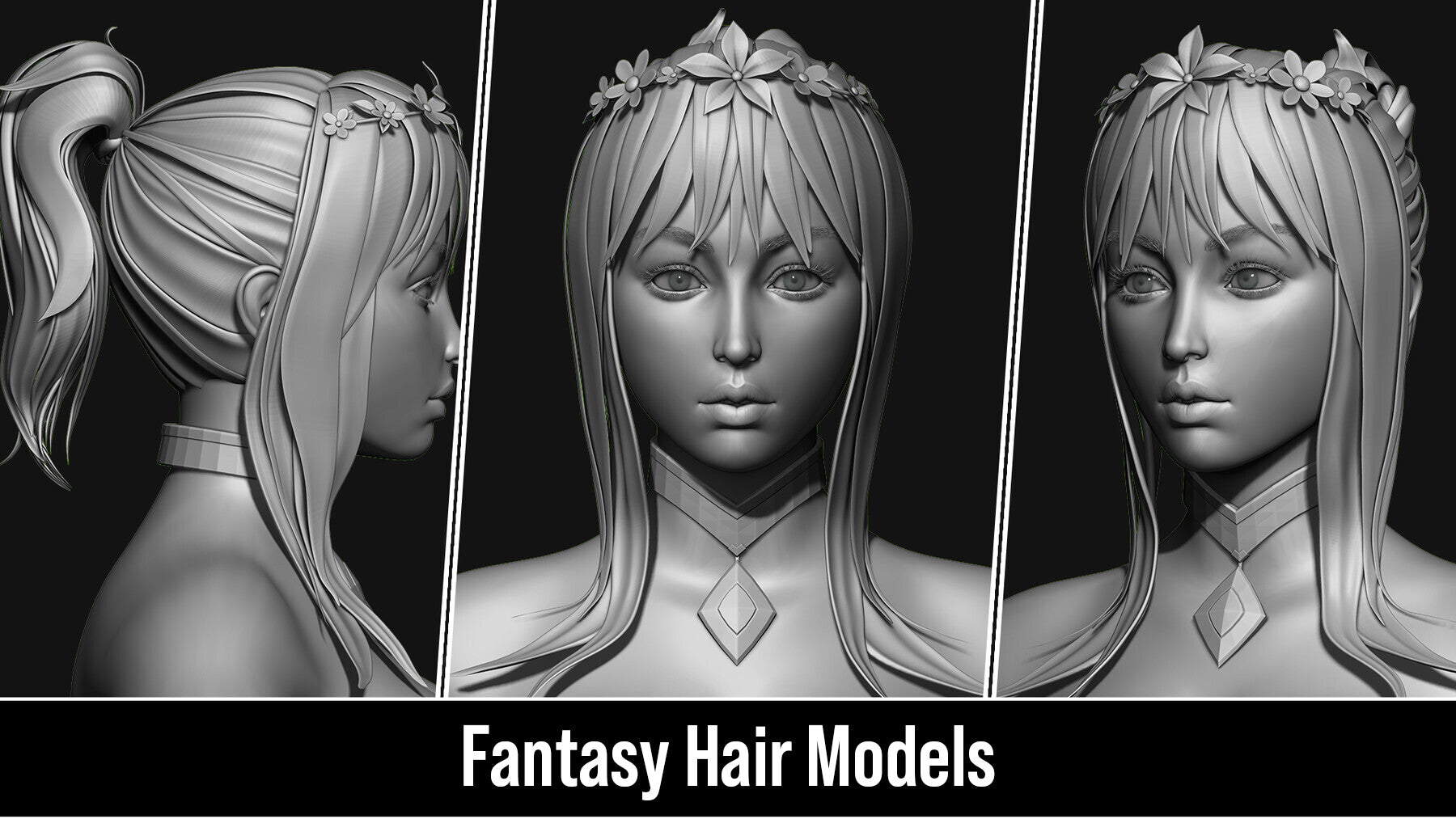 Stylized 3d Hair Models - Quad Topology + UV's