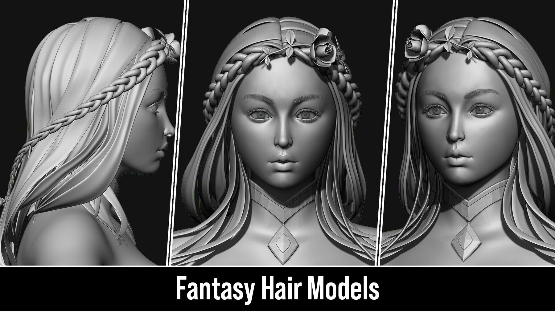 Stylized 3d Hair Models - Quad Topology + UV's