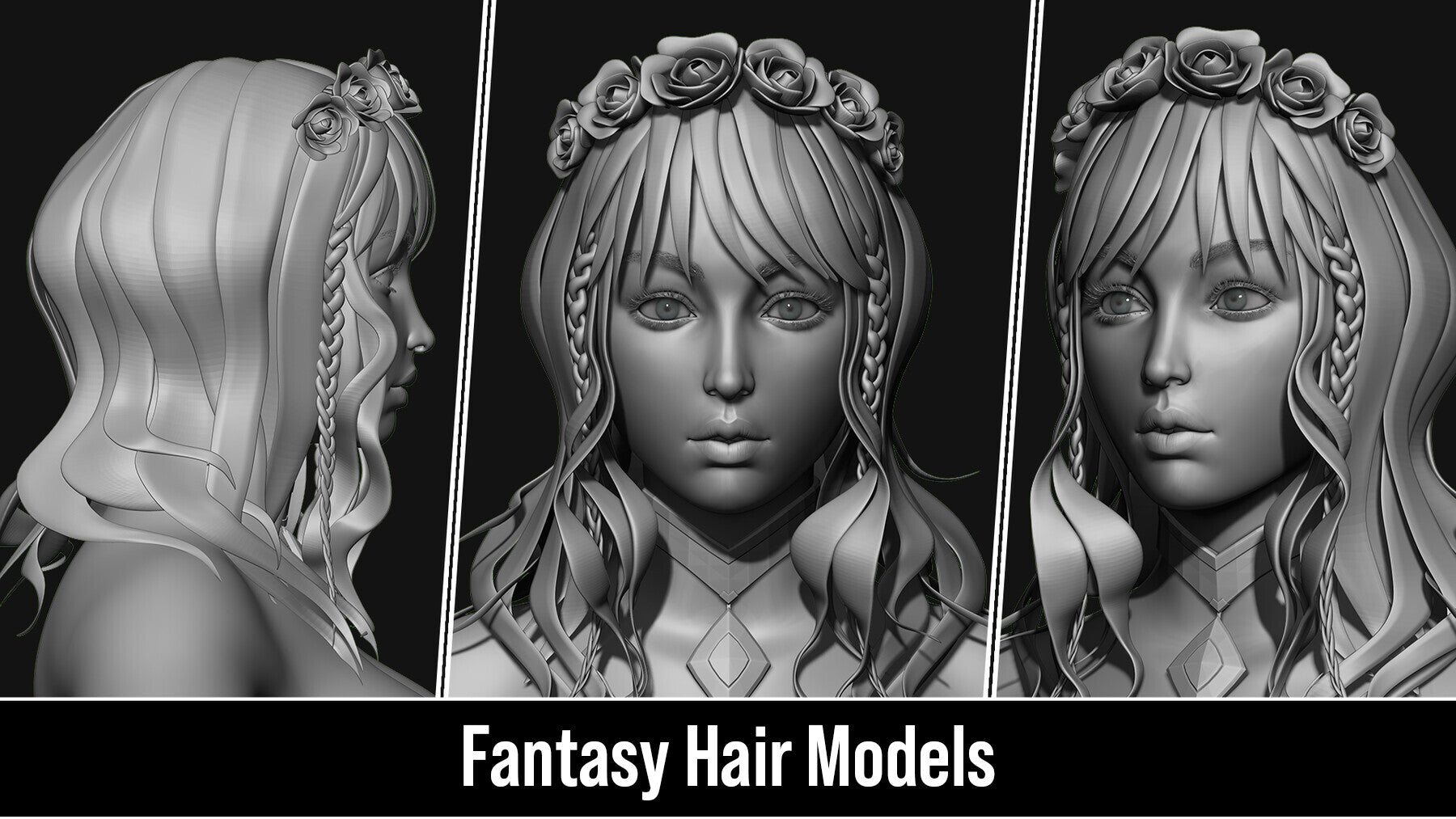 Stylized 3d Hair Models - Quad Topology + UV's