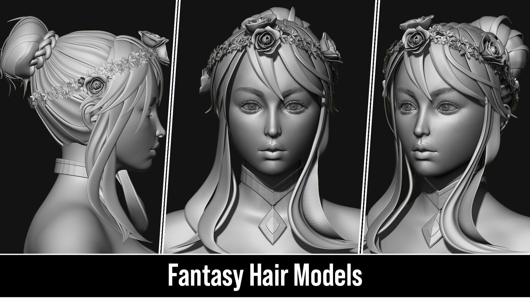 Stylized 3d Hair Models - Quad Topology + UV's