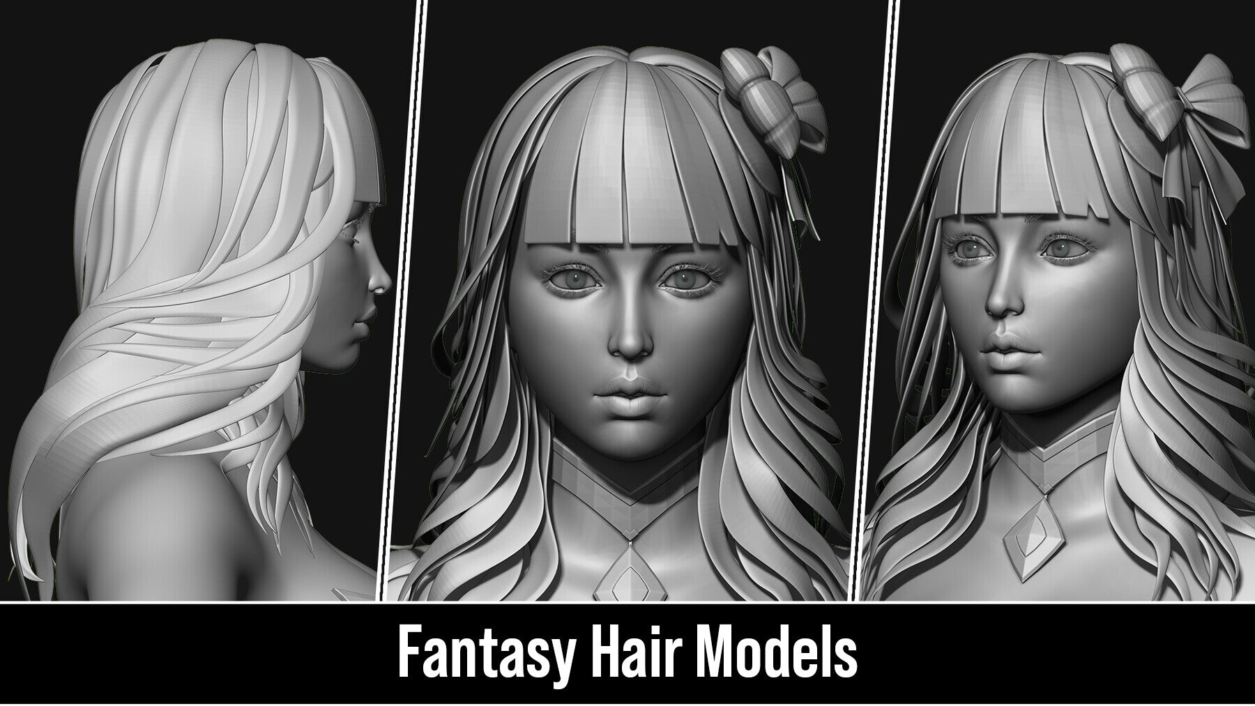 Stylized 3d Hair Models - Quad Topology + UV's