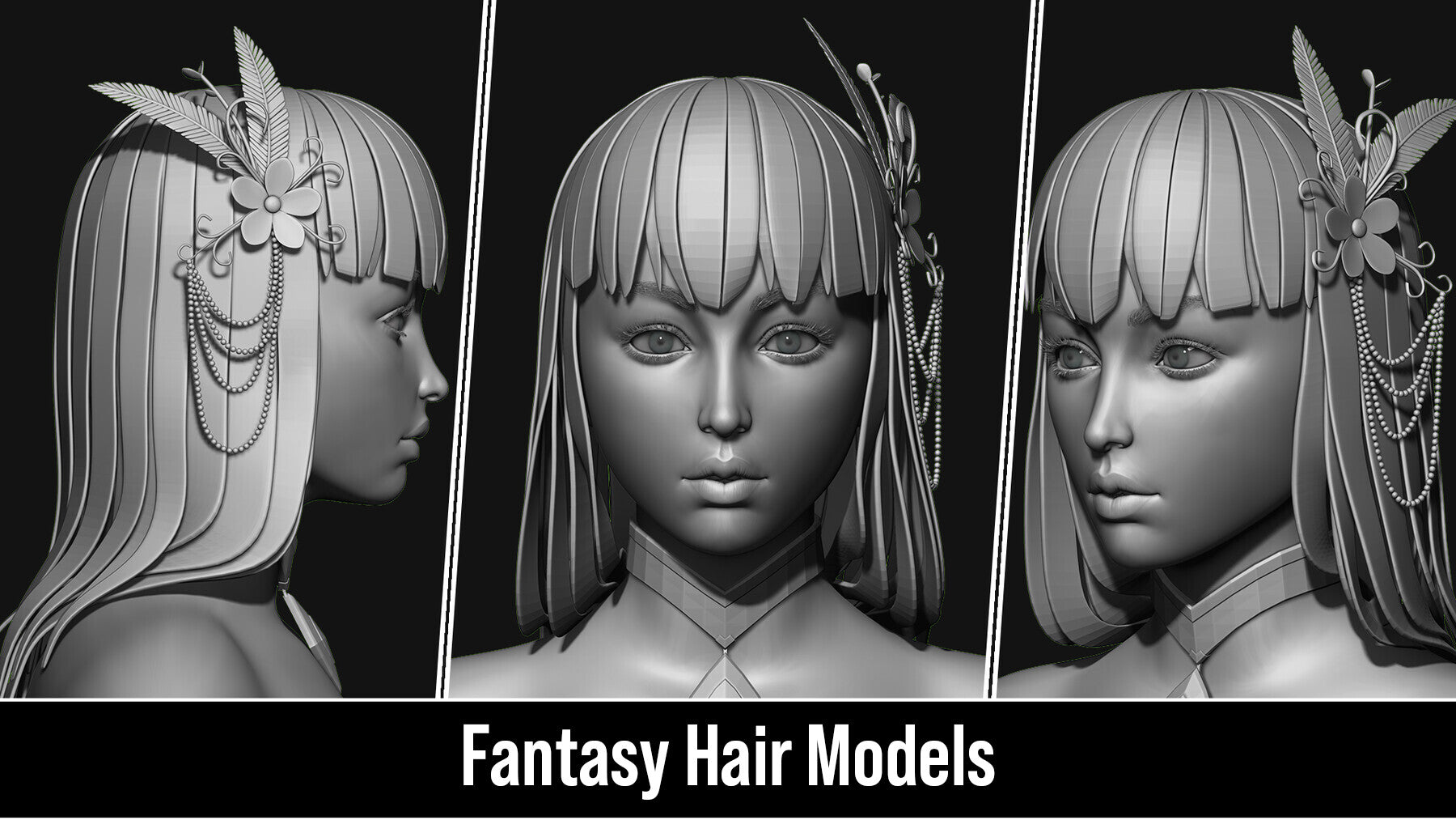 Stylized 3d Hair Models - Quad Topology + UV's