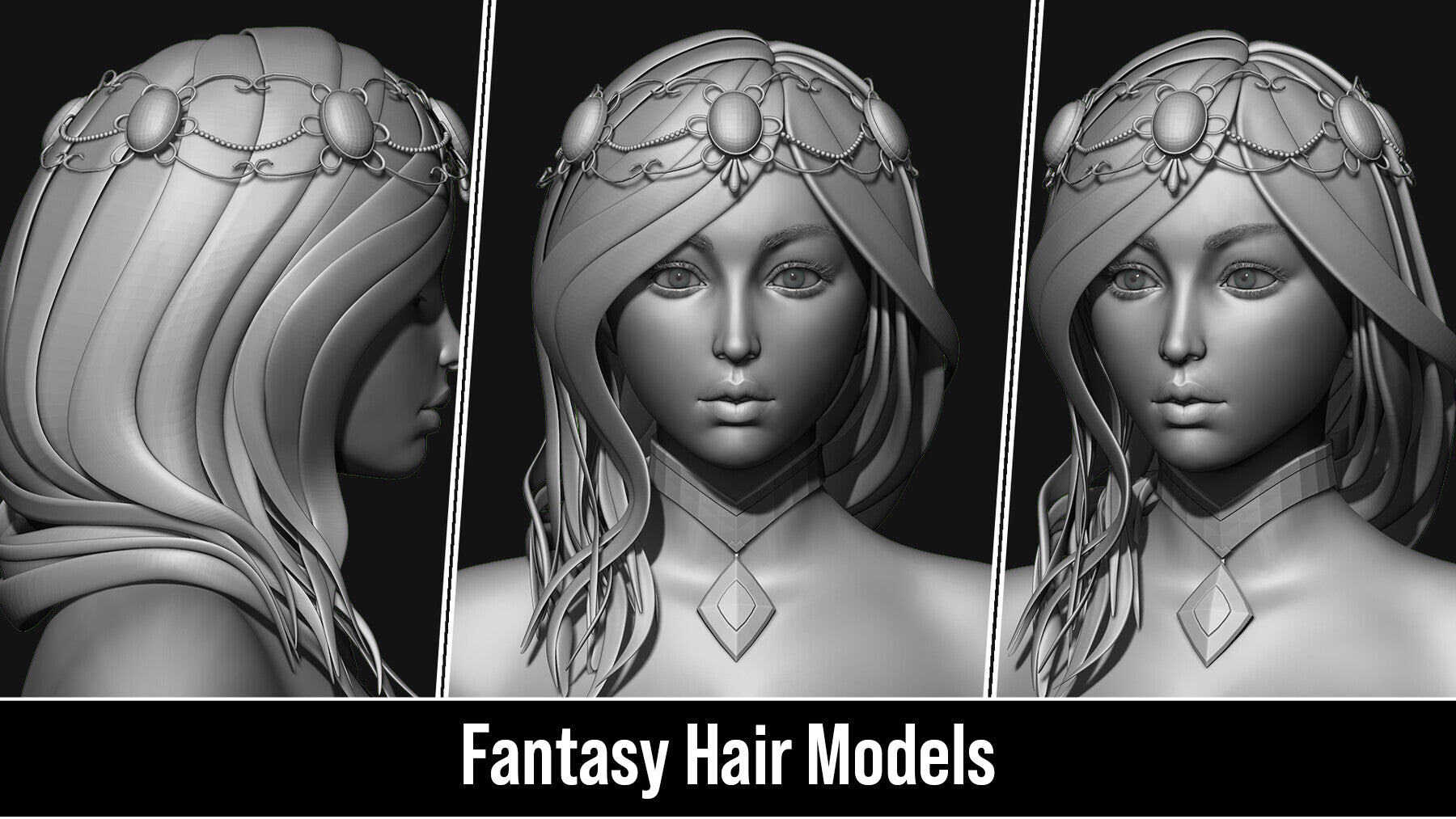 Stylized 3d Hair Models - Quad Topology + UV's