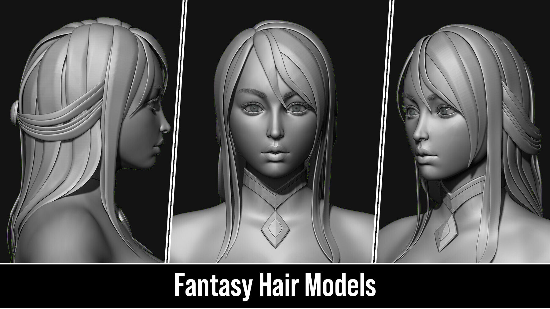 Stylized 3d Hair Models - Quad Topology + UV's