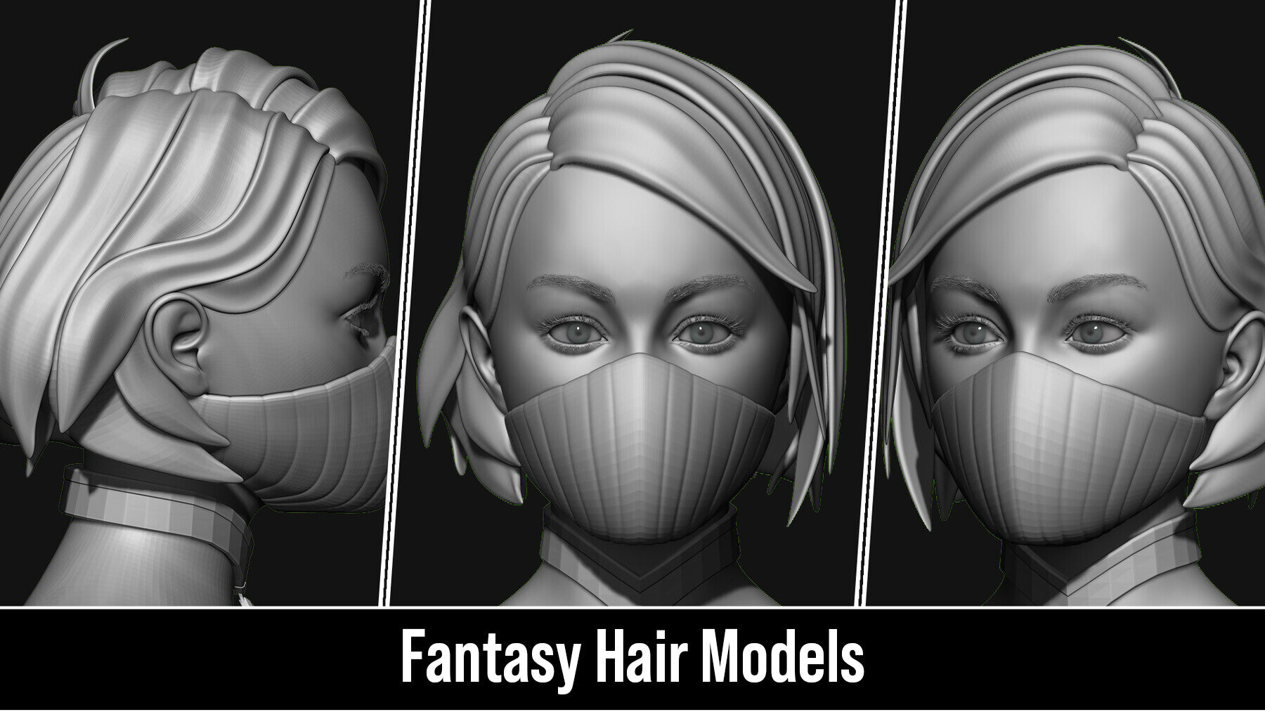 Stylized 3d Hair Models - Quad Topology + UV's