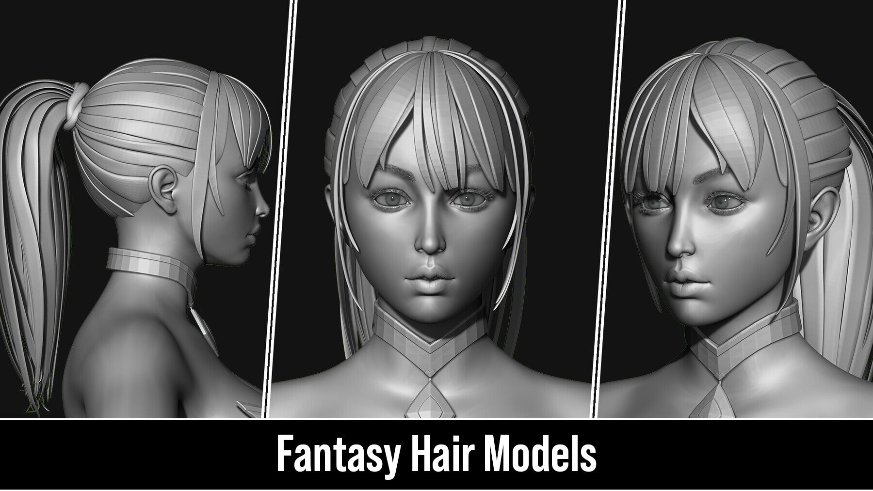 Stylized 3d Hair Models - Quad Topology + UV's