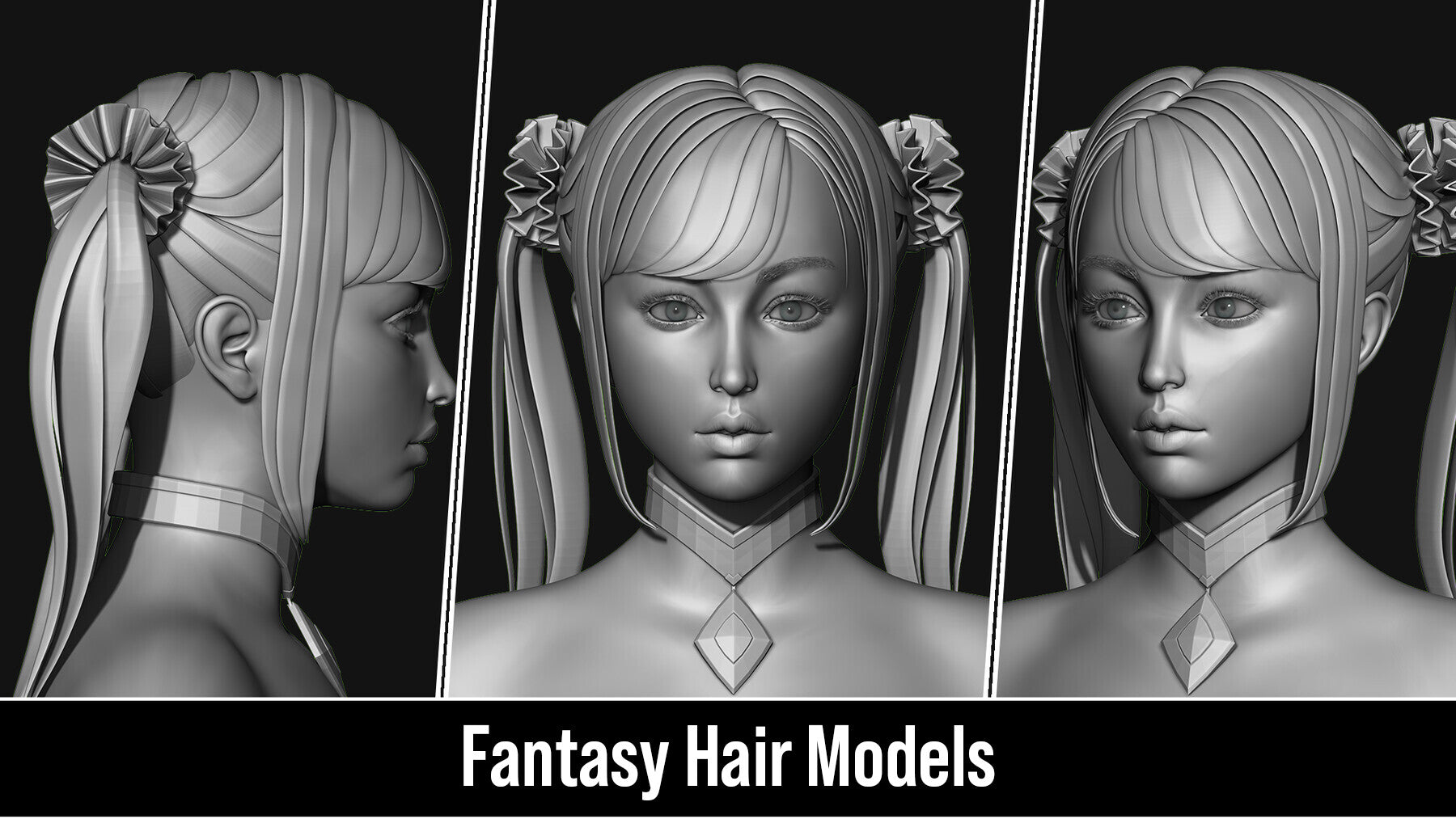 Stylized 3d Hair Models - Quad Topology + UV's