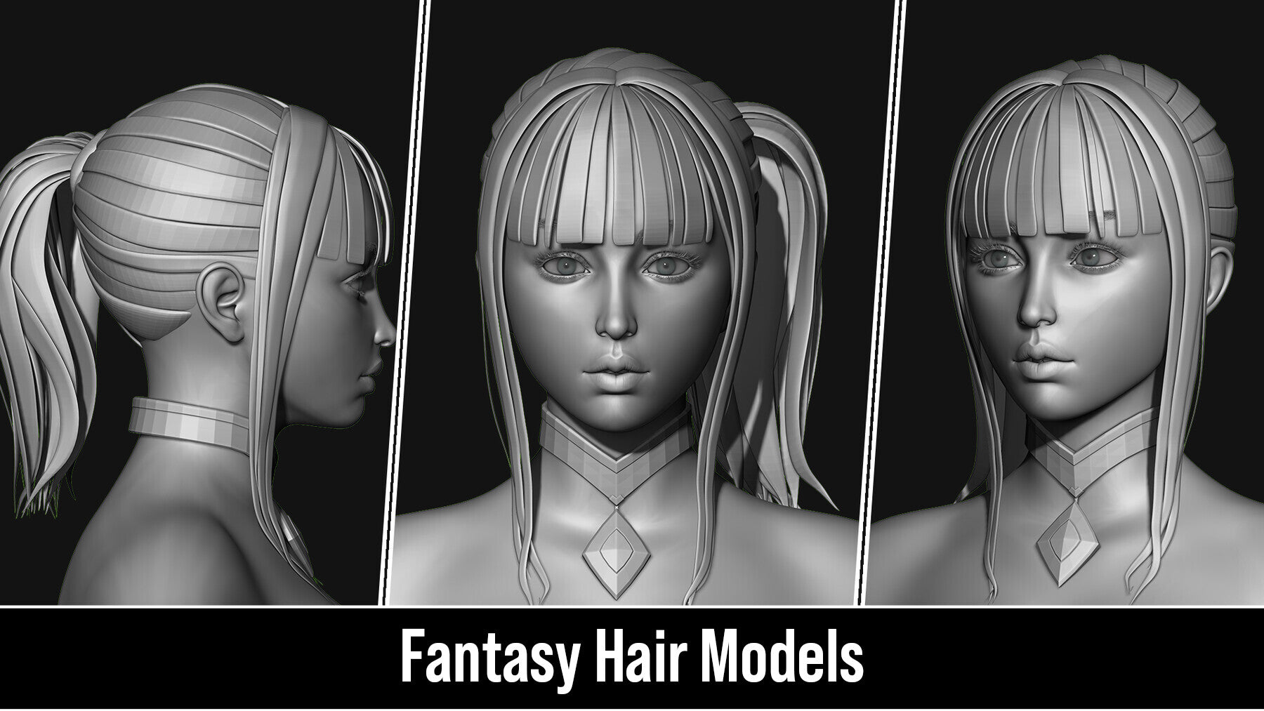 Stylized 3d Hair Models - Quad Topology + UV's