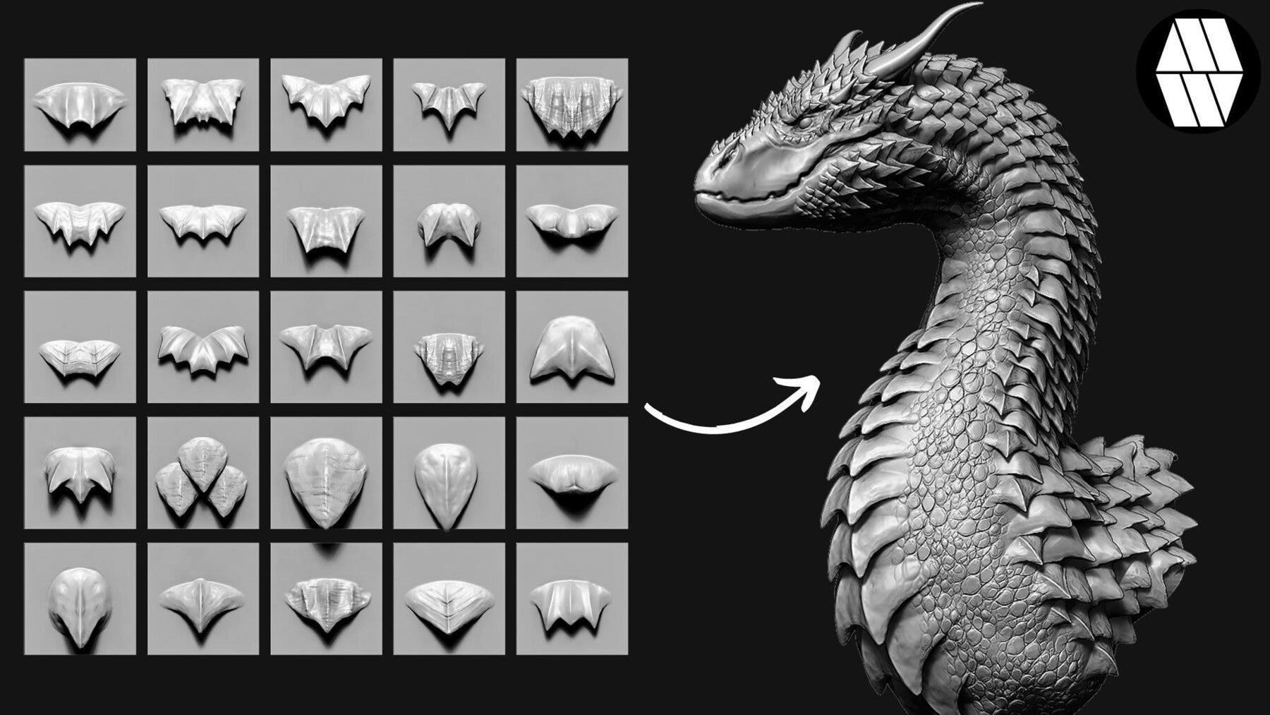 50 DRAGON SCALE VDM BRUSHES - Custom made Brushes to use in ZBrush