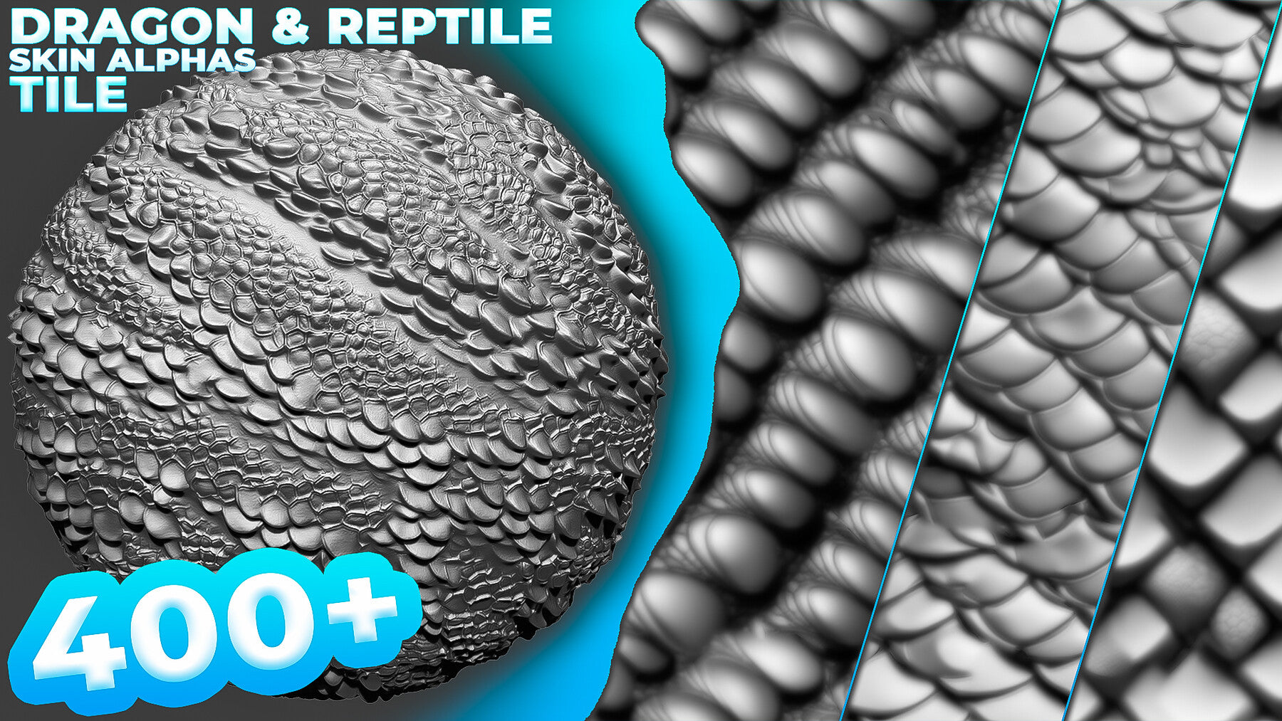 400+ Tileable Reptile, Dragon, Snake Skin Alphas for ZBrush (Displacement map) vol.6