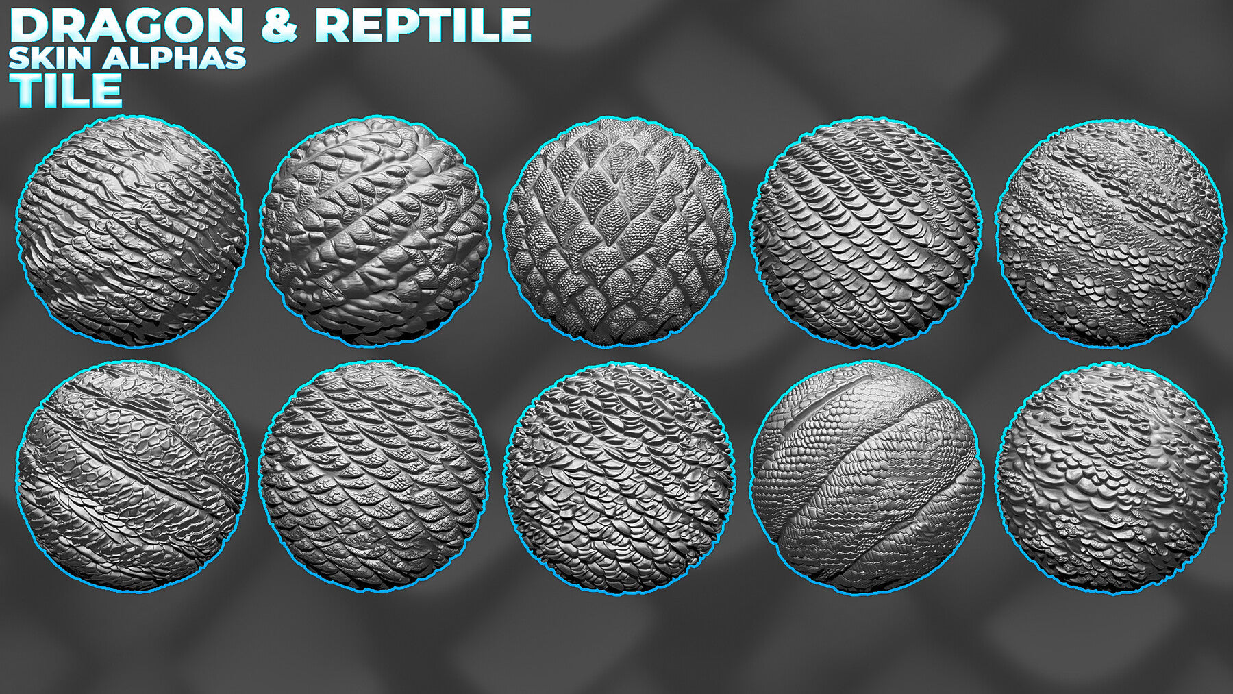 Tileable Snake Alpha 400+ Tileable Reptile, Dragon, Snake Skin Alphas for ZBrush (Displacem ...