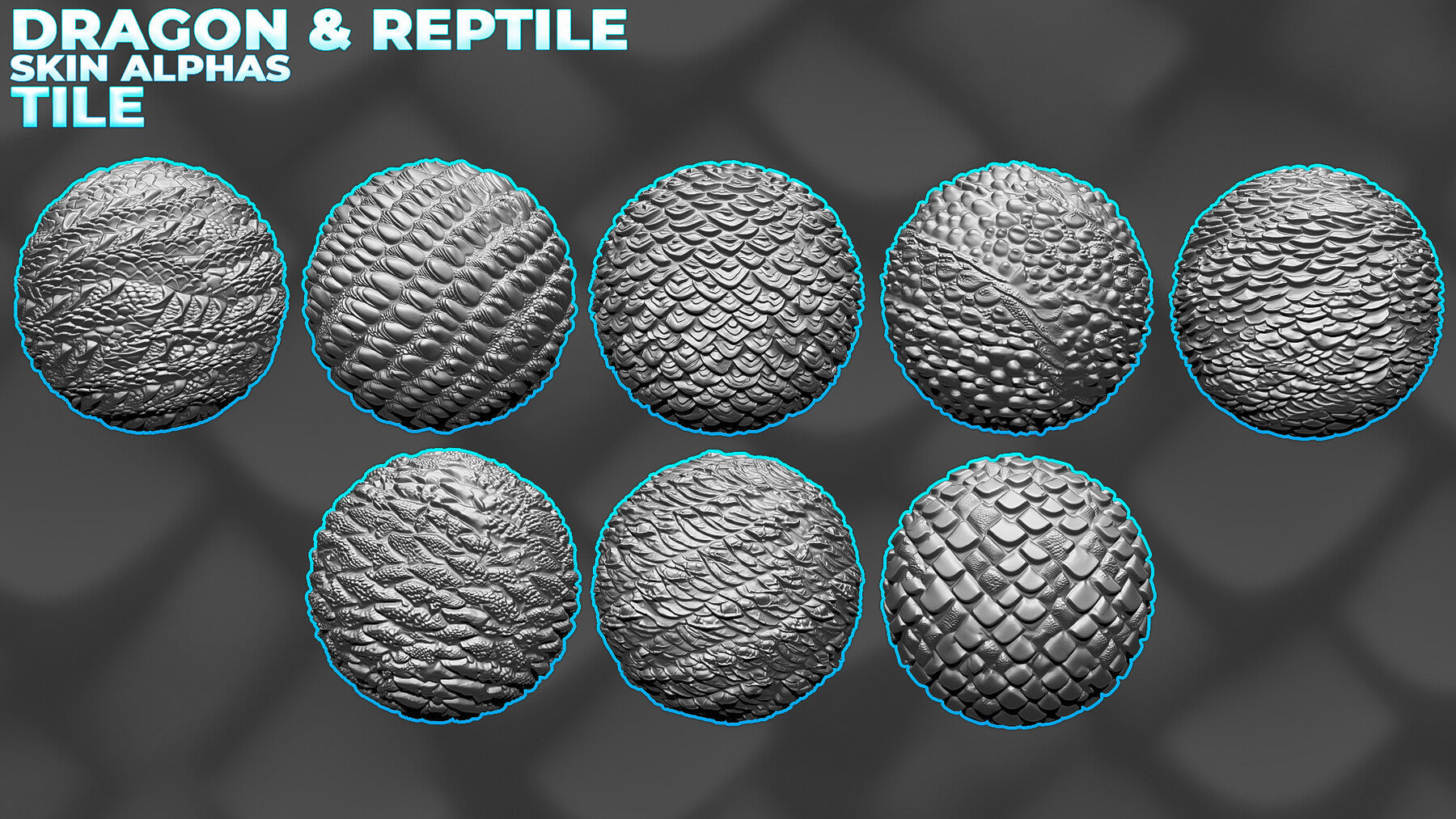 400+ Tileable Reptile, Dragon, Snake Skin Alphas for ZBrush (Displacement map) vol.6