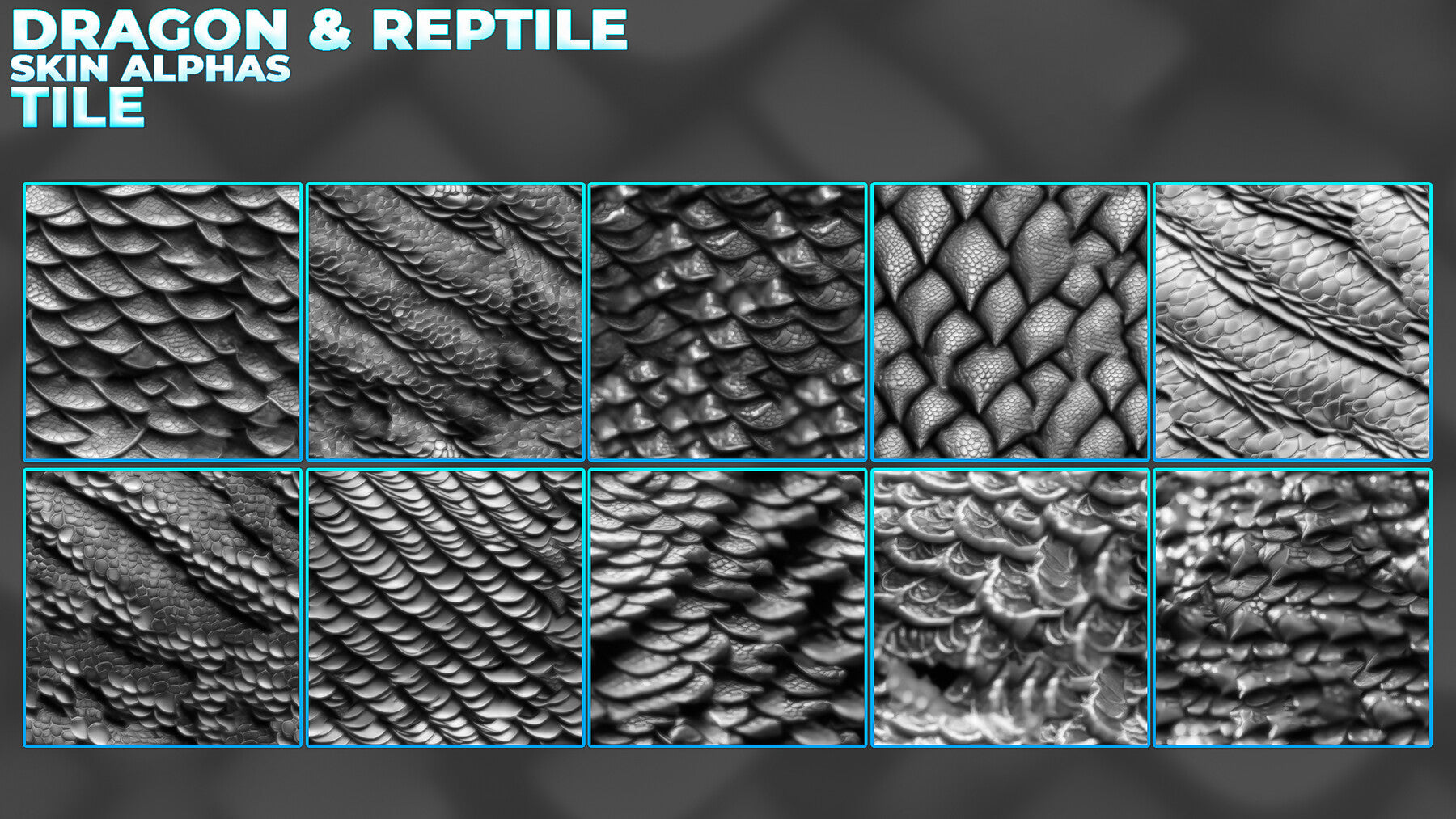 400+ Tileable Reptile, Dragon, Snake Skin Alphas for ZBrush (Displacement map) vol.6