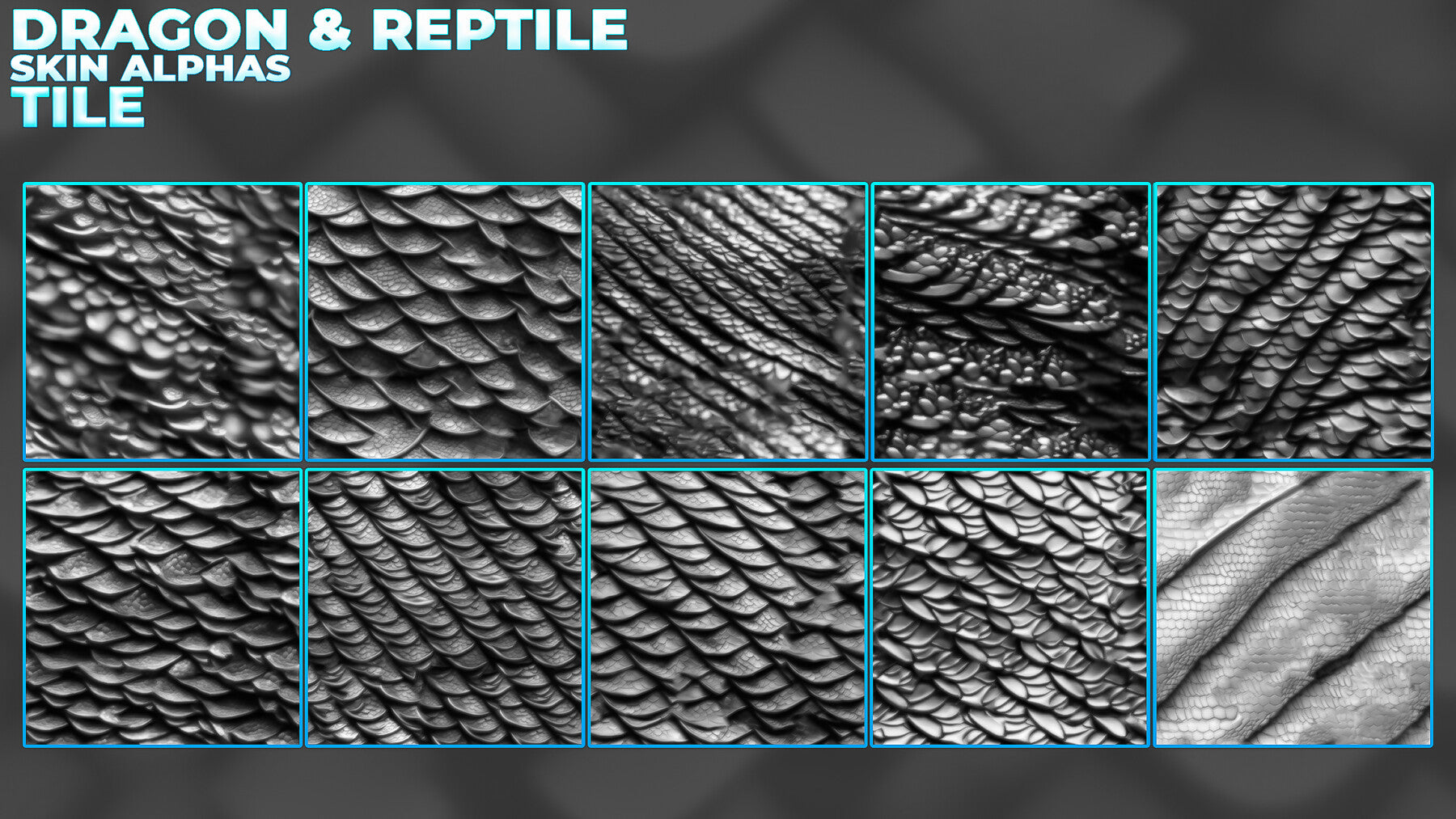 400+ Tileable Reptile, Dragon, Snake Skin Alphas for ZBrush (Displacement map) vol.6