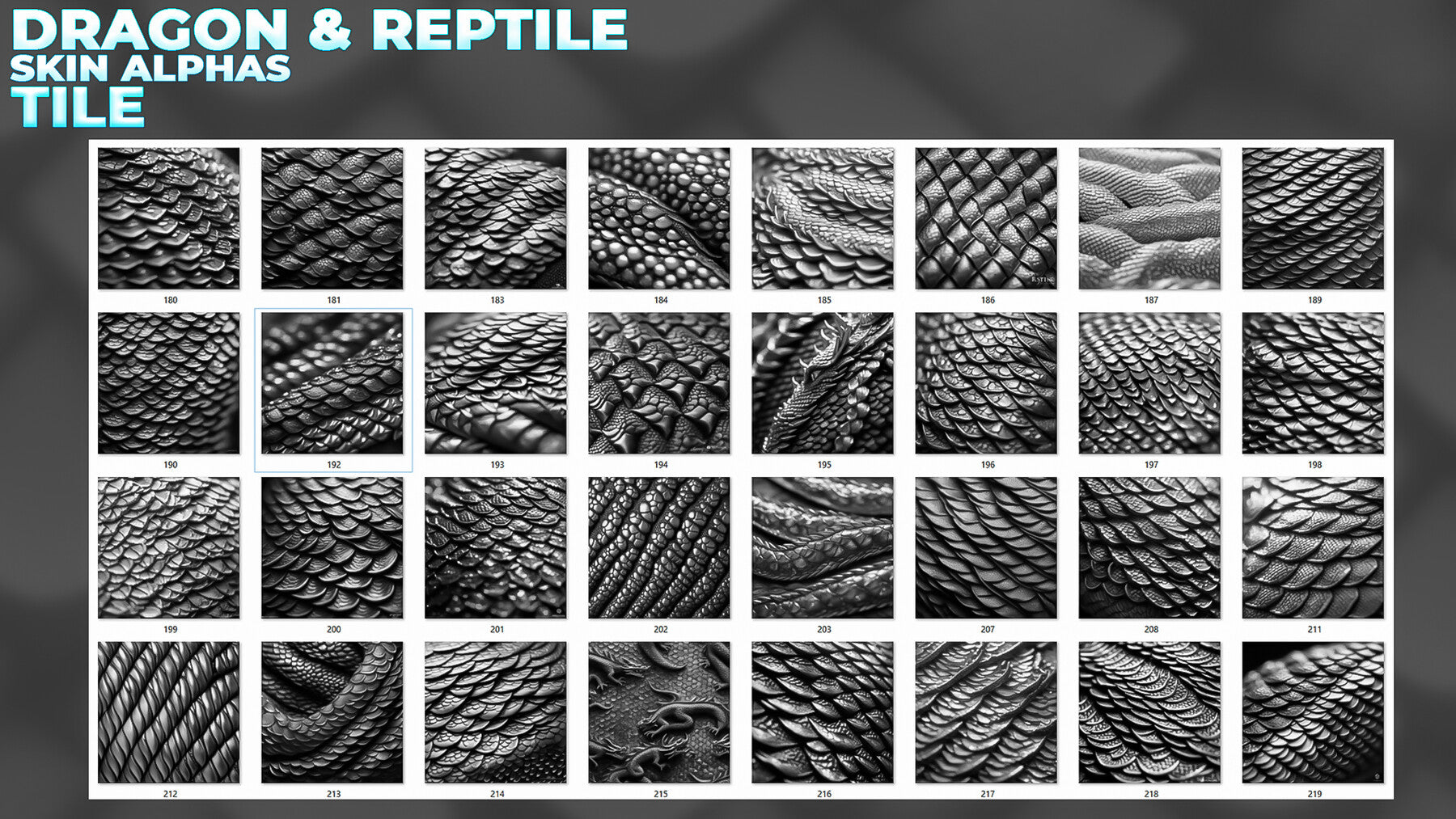 400+ Tileable Reptile, Dragon, Snake Skin Alphas for ZBrush (Displacement map) vol.6