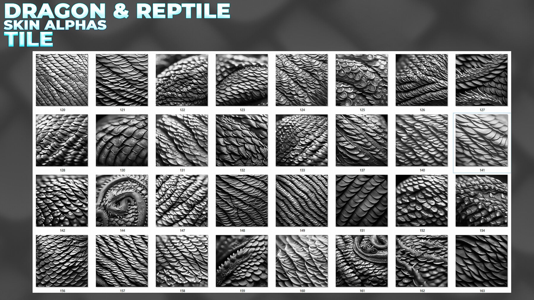 400+ Tileable Reptile, Dragon, Snake Skin Alphas for ZBrush (Displacement map) vol.6