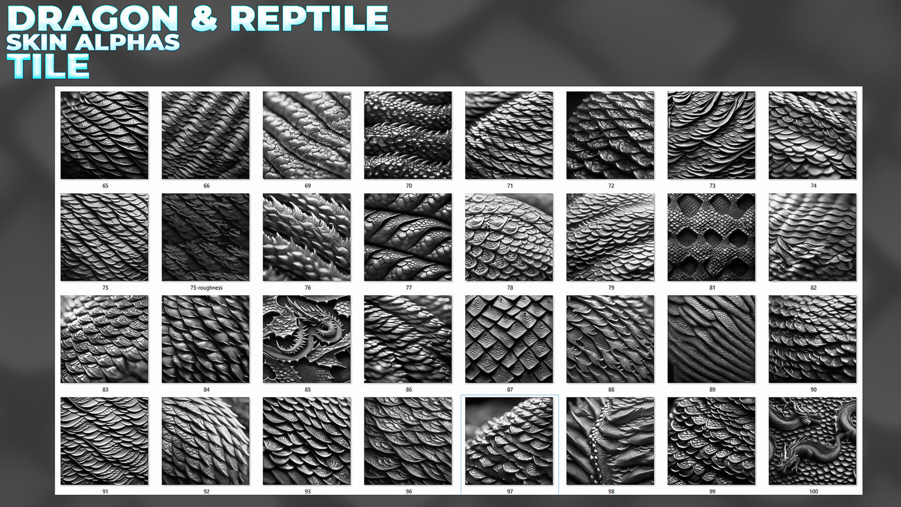 400+ Tileable Reptile, Dragon, Snake Skin Alphas for ZBrush (Displacement map) vol.6