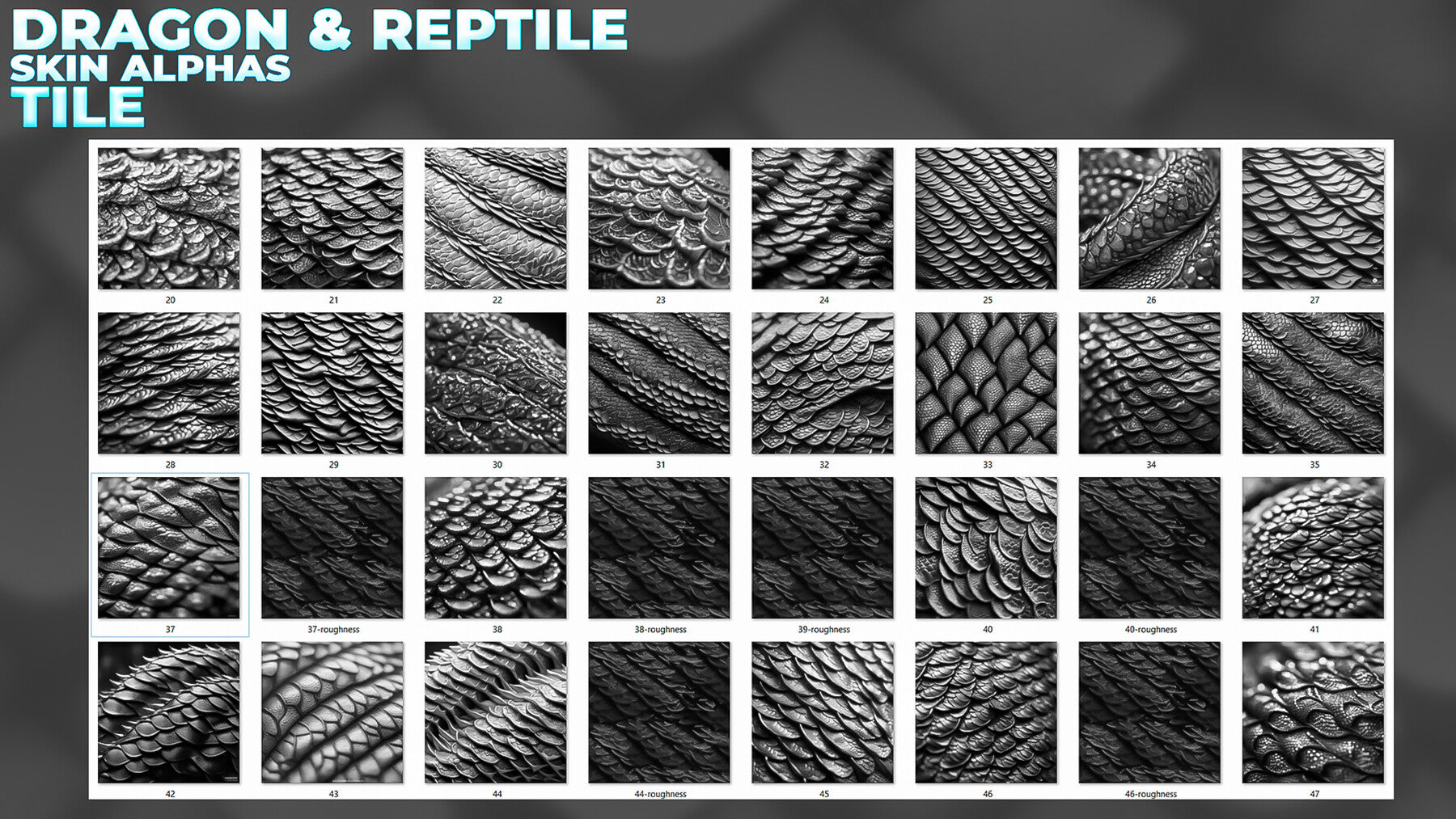 400+ Tileable Reptile, Dragon, Snake Skin Alphas for ZBrush (Displacement map) vol.6