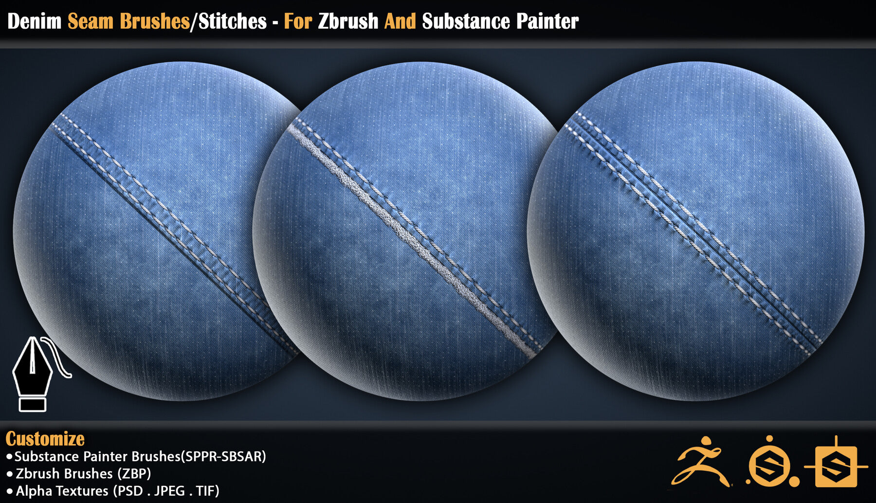 Denim Seam Brushes/Stitches - For Zbrush And Substance Painter (VOL-02)