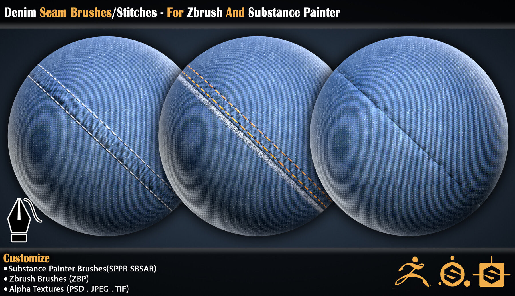 Denim Seam Brushes/Stitches - For Zbrush And Substance Painter (VOL-02)