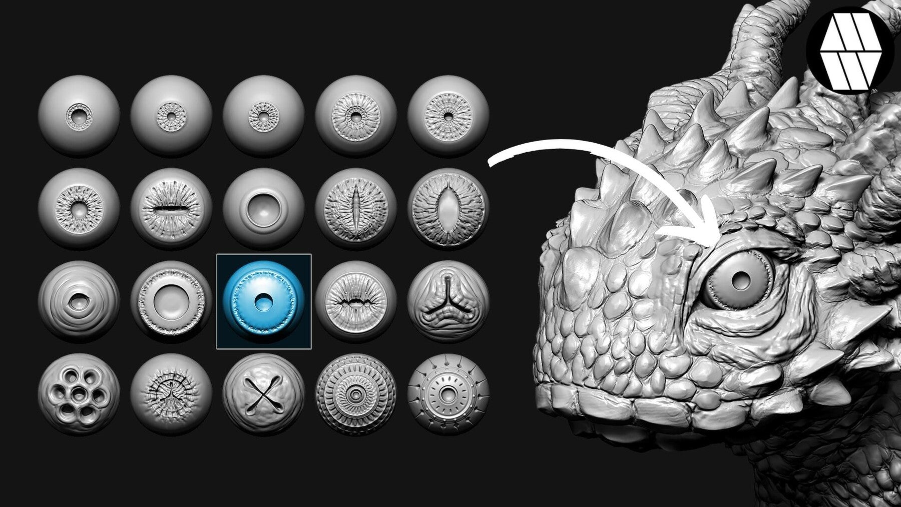 20 Eyes IMM Brush - Custom made Brush to use in ZBrush Sculpting