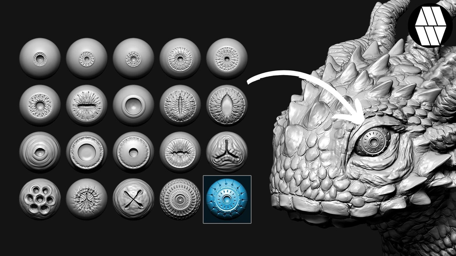 20 Eyes IMM Brush - Custom made Brush to use in ZBrush Sculpting