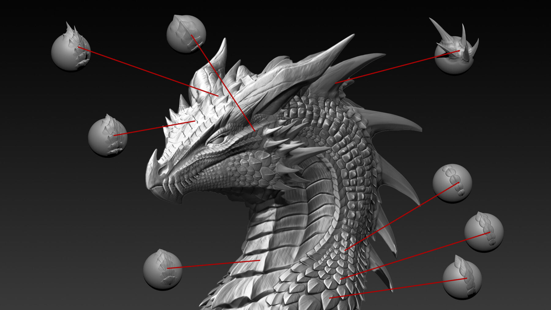 56 VDM Scales and spikes Zbrush brushes for dragons and other reptilian creatures