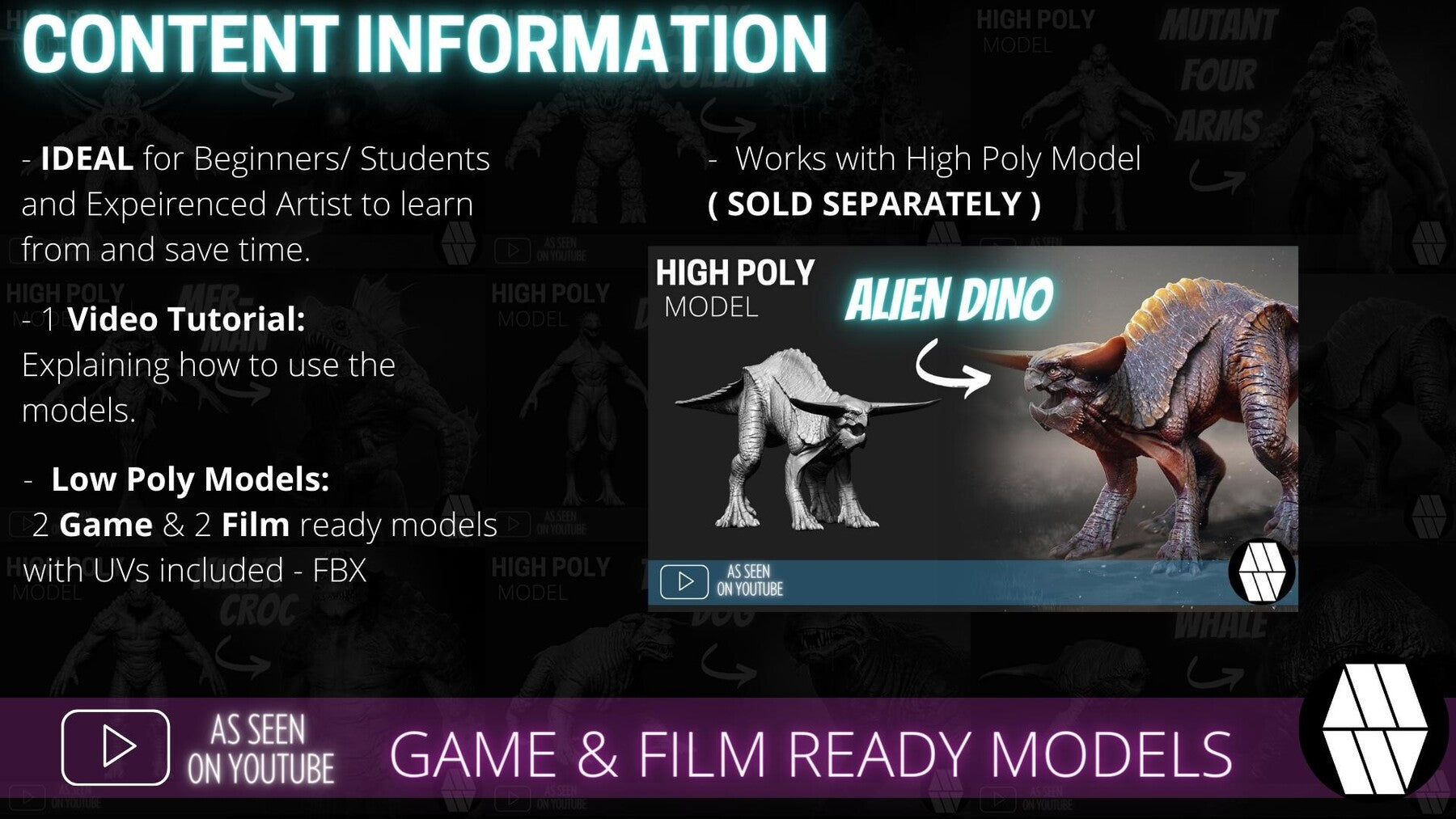 Game & Film Ready: Alien Dino Low Poly FBX Models