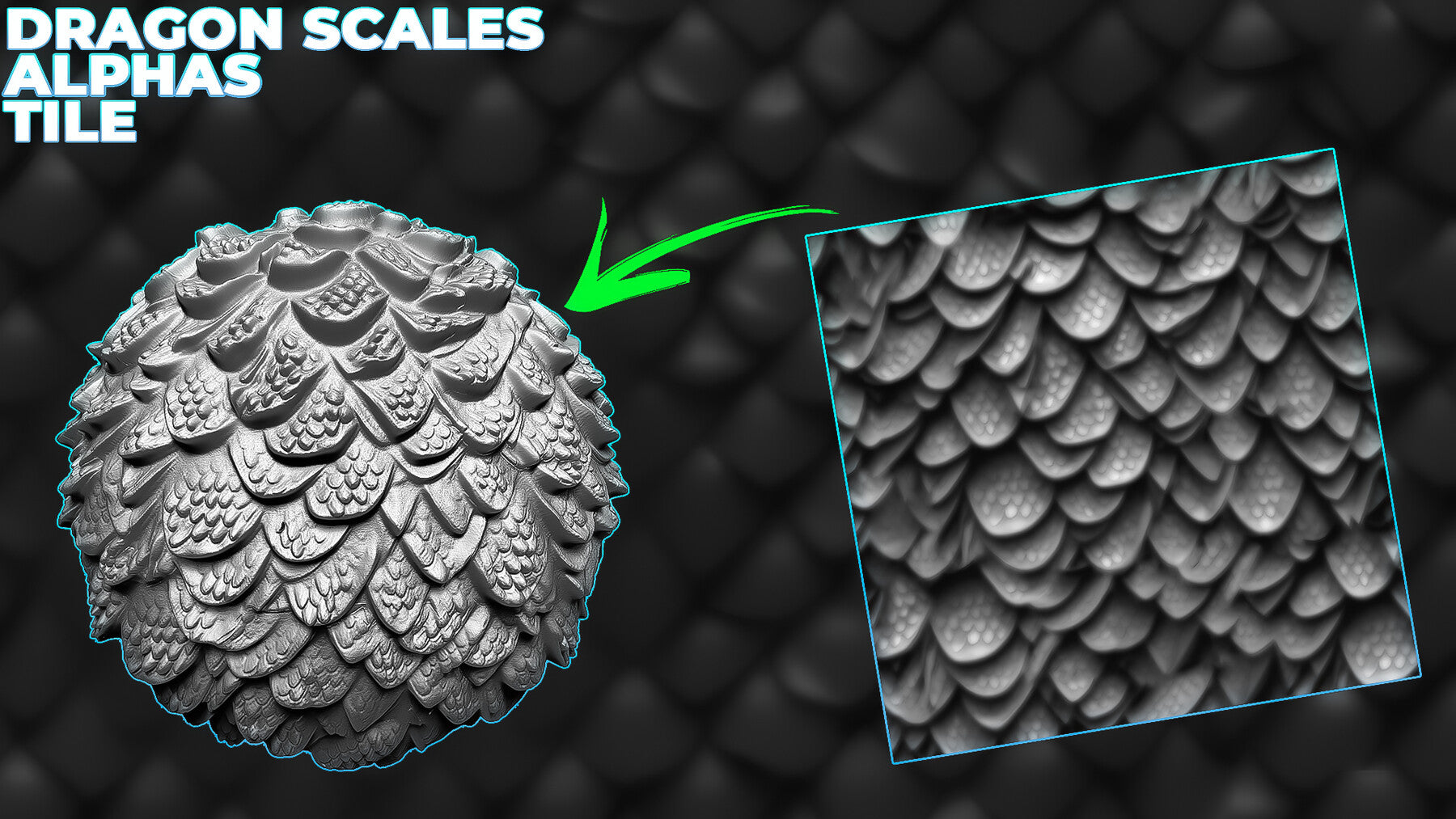 450+ Dragon Scales Alphas for ZBrush, Blender, Mari (30 tile alphas) vol.7