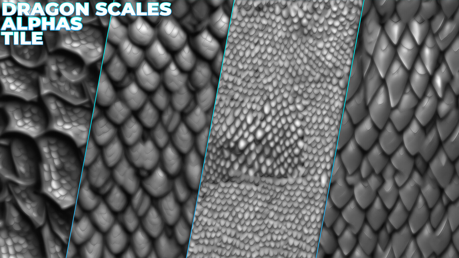 450+ Dragon Scales Alphas for ZBrush, Blender, Mari (30 tile alphas) vol.7