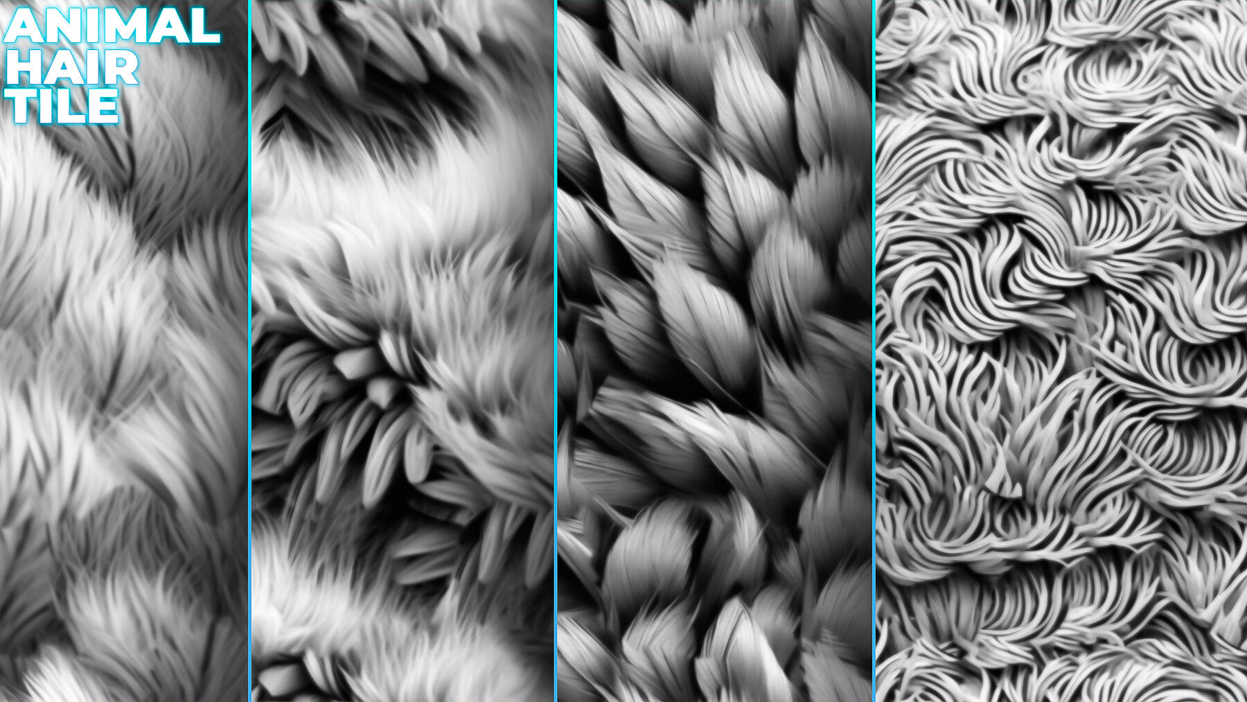 450+ Animals Hair & Fur Alphas (Displacement Maps) for ZBrush, Blender, Substance Painter vol.10