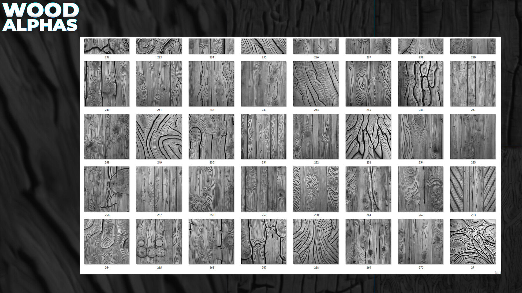 450+ Wood Displacement Map (Alphas) for ZBrush, Blender vol.11