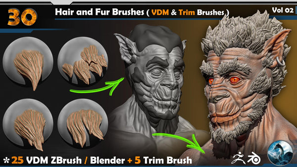 Hair and Fur ( VDM & Trim Brushes ) Vol 02