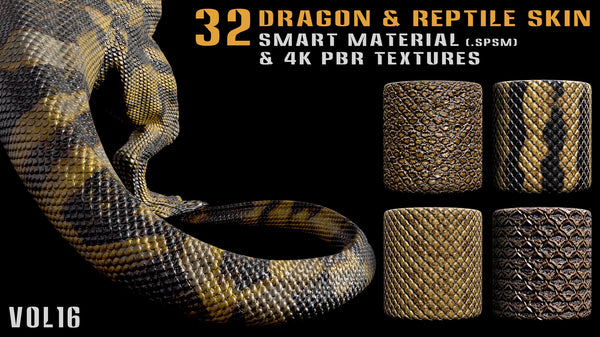 32 Dragon & Reptile Skin Smart Material + 4K PBR textures - Vol.16