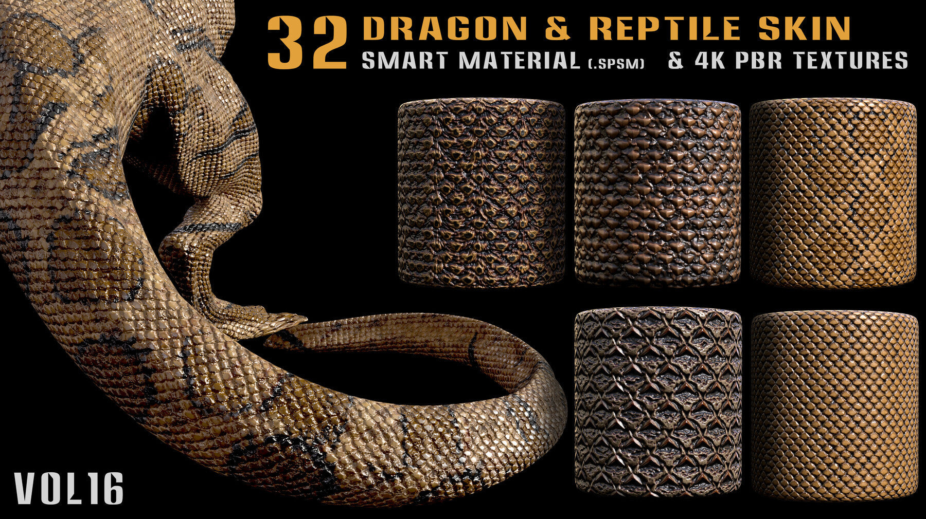 32 Dragon & Reptile Skin Smart Material + 4K PBR textures - Vol.16