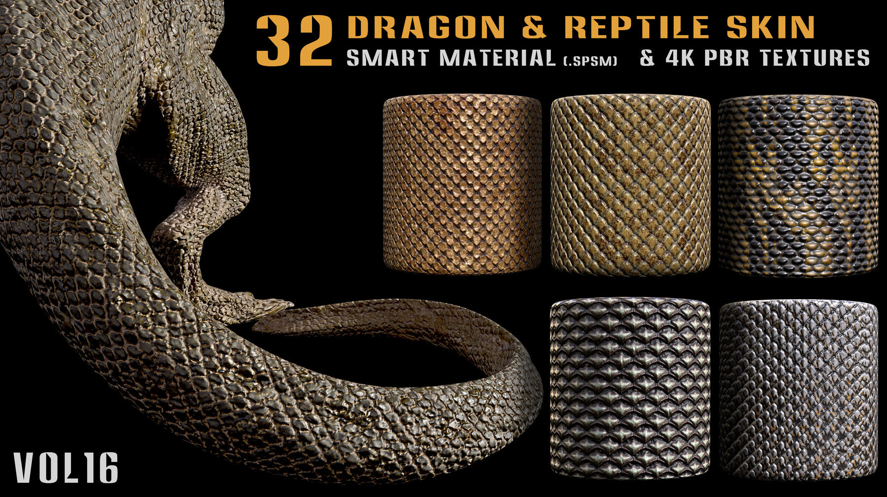 32 Dragon & Reptile Skin Smart Material + 4K PBR textures - Vol.16