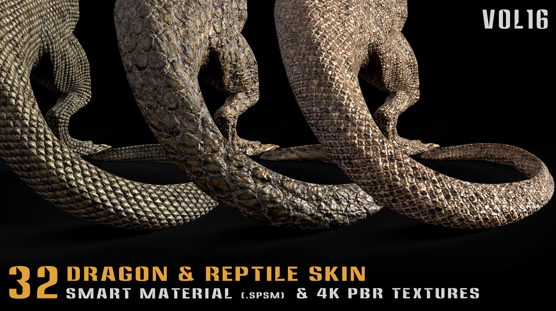 32 Dragon & Reptile Skin Smart Material + 4K PBR textures - Vol.16