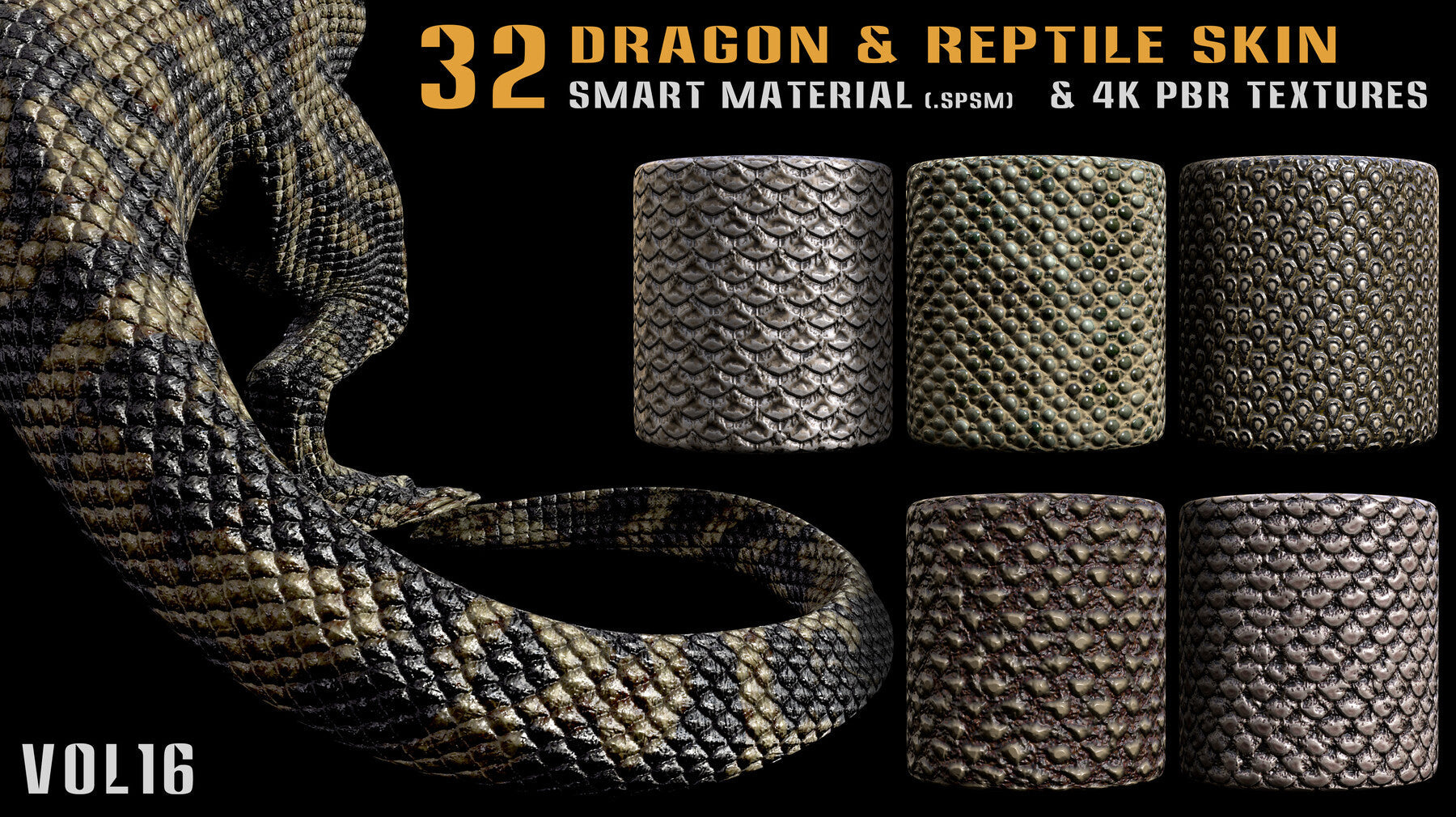 32 Dragon & Reptile Skin Smart Material + 4K PBR textures - Vol.16