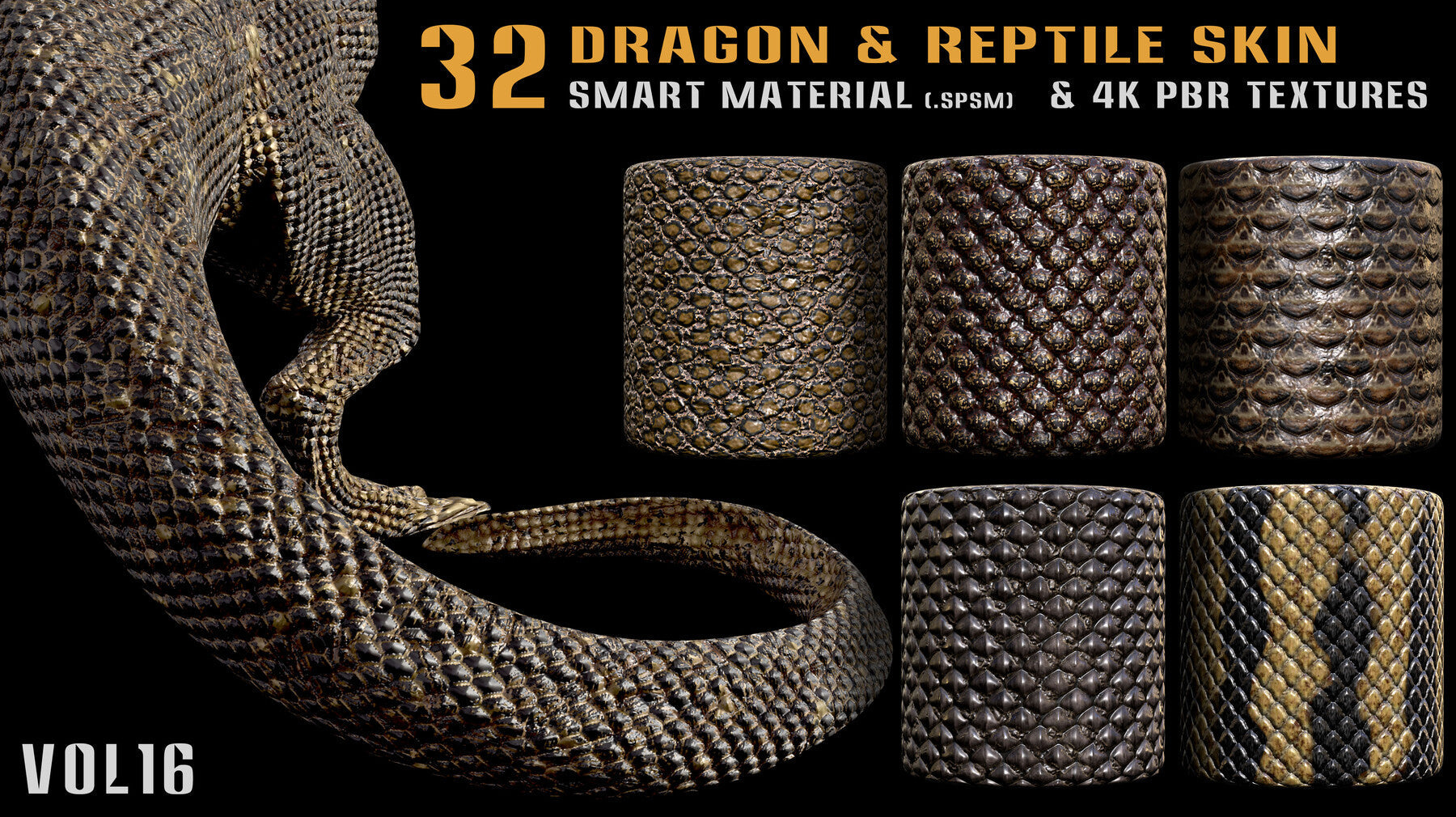 32 Dragon & Reptile Skin Smart Material + 4K PBR textures - Vol.16