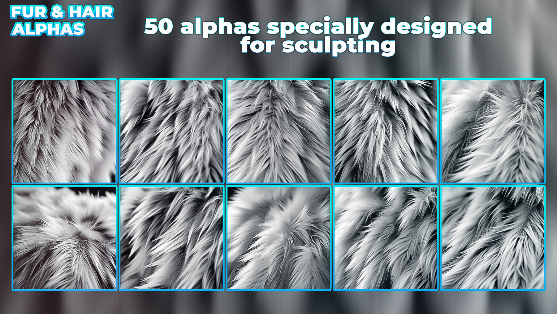 600+ Animals Hair & Fur Alphas (Displacement Maps) for ZBrush, Blender, Substance Painter vol.11