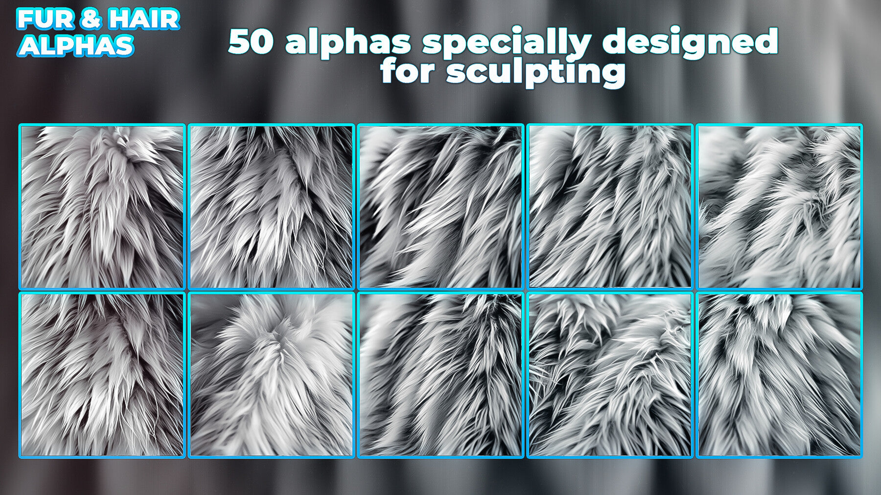 600+ Animals Hair & Fur Alphas (Displacement Maps) for ZBrush, Blender, Substance Painter vol.11